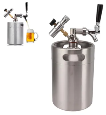 Zdjęcie produktu dla Mini Keg 5L ze stali nierdzewnej - Zestaw ciśnieniowy - Regulowany kran - Uchwyt - Wąż