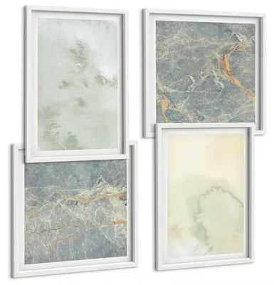 Produktbild von Bilder Set 4-teilig im weißen Rahmen – Wandbilder 4 Stück – gerahmte Poster für Wohnzimmer, Schlafzimmer und Flur – 50x50 cm - 40x60 cm – Pastellfarben auf Aquarellleinwand