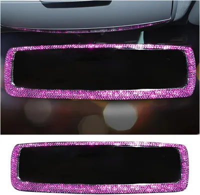Imagen del producto de Espejo retrovisor con detalles en pedrería rosa, de tamaño universal, para el interior del coche