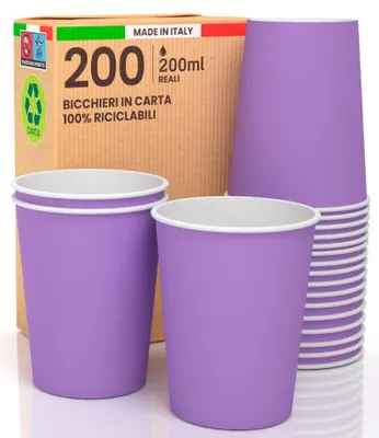 200 Pappbecher 200 ml, biologisch abbaubar, Einweg, für heiße Getränke
