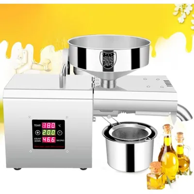 Produktbild von Automatische Ölpresse - Edelstahl Ölpressmaschine - 220V - 600–1000W - Digitales Thermostat - Für Nüsse, Erdnüsse und Samen - Extra langer Hebel