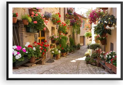 Produktbild von Gerahmtes Poster - Schwarzer Rahmen - Blume Straße Haus - 91,5x61 cm - Wand Bild - Wanddeko - Wandbilder - Kunstposter - Wandposter - Bilderrahmen - Bilder - Kunstdruck - Wandbild - P2BAA91x61-3586