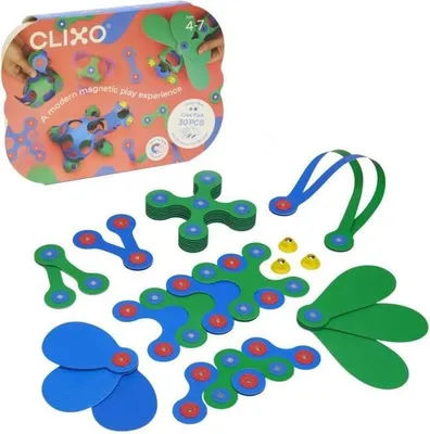 Produktbild von CLIXO Magnetisches Konstruktionsspielzeug, 30 Teile, Blau/Grün, Flexibel, Ab 4 Jahren, GIPSY TOYS Crew Pack
