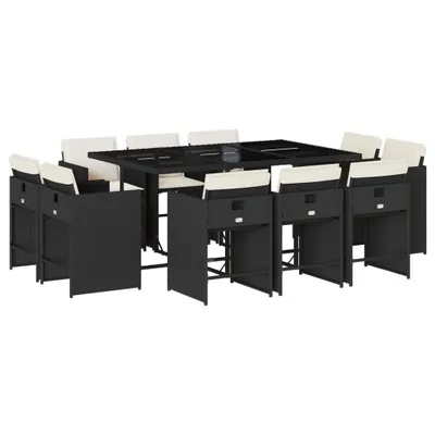 Obrázek produktu pro vidaXL 11dílný zahradní jídelní set s polštáři Black Poly Rattan