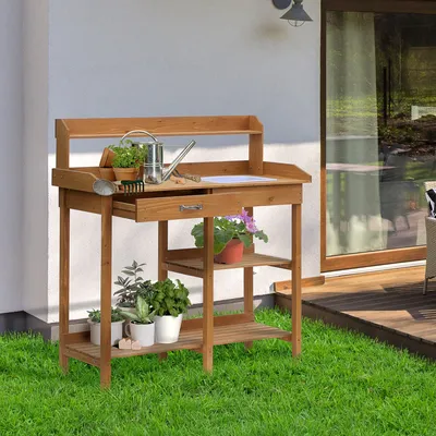 Immagine prodotto di Tavolo da lavoro per il giardino - Tavolo per piante - Tavolo per fiori - Scrivania da giardino - Banco da lavoro - Legno di pino - Lavello integrato