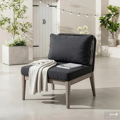 Produktbild von home24 Loungesessel - Webstoff / Akazie Massiv - Anthrazit / Grau
