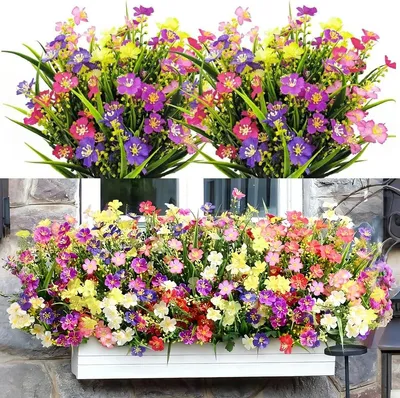Imagen del producto de Ramo de flores artificiales, 8 unidades, 6 colores, 32 cm, resistente a los rayos UV, ideal para el hogar y el jardín