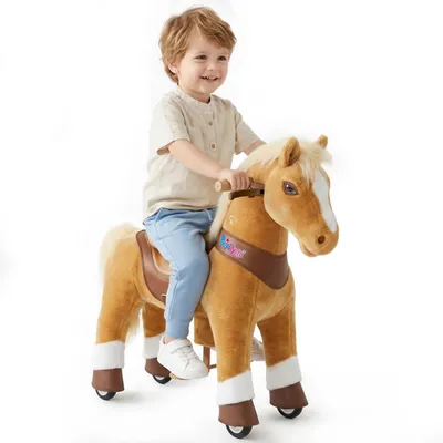 Produktbild von PonyCycle Modell Y Hellbraun Mechanisches Ride-on Pferdespielzeug mit Geräuschen für Kinder 3-4, Reitpferd auf Rädern mit Bremse – Y371