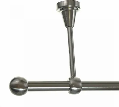 Produktbild von Gardinenstange Set Edelstahl Look Metall Ø 16mm zur Deckenträger 1-lauf Kugel, Länge wählbar H14 E22