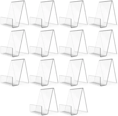 Produktbild von PromoHome® 10 Stück transparente Acryl-Buchständer - Dreieckige Präsentationsständer für Bücher, Zeitschriften, CDs und DVDs