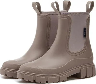 Produktbild von ASKSA Damen Gefuettert Wasserdicht Gummistiefel Halbhohe Chelsea Rutschfeste Regenschuhe Stiefeletten Gartenschuhe Gummistiefeletten,Aprikose,Größe:38