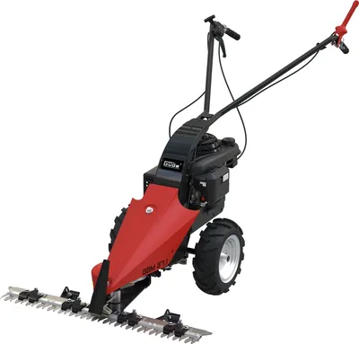 A red and black Güde Balkenmäher GBM 87.1 with a silver wheel, shown against a white background.