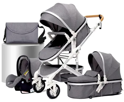 Image de Poussette - Landau - Poussette 3 en 1 - Pliable - Marche-poussette - Poussette tout-terrain pour bébé