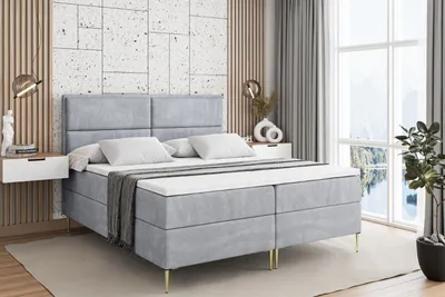 Produktbild von ALTDECOR  Boxspringbett mit Gold Füßen, Matratze und Lattenrost, Boxbett, Topper, Polsterbett mit Bettkasten, Bett mit Stauraum H3-Matratze, Doppelbett - AURA-FZ- 160x200 - Grau Monolith 84