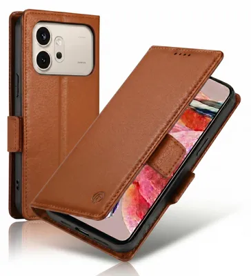 Obrázok produktu pre Avizar, obal pre Honor 600 s priehradkami na karty a stojanom na telefón, hnedý