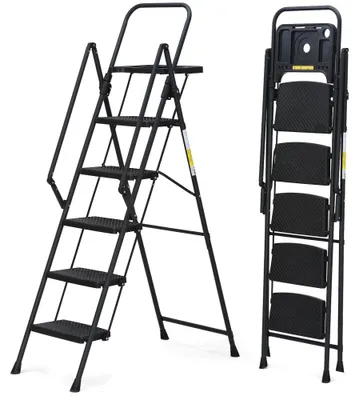 Productafbeelding van Opvouwbare, draagbare ladder, robuuste stalen constructie, antislip veiligheidsvoorzieningen, 5 treden