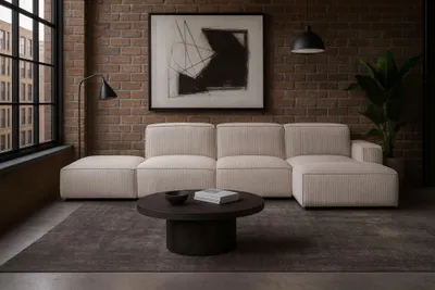 Produktbild von Kaiser Möbel Ecksofa Cursal L-Form, Stoff Poso, Beige + Hocker, Rechts