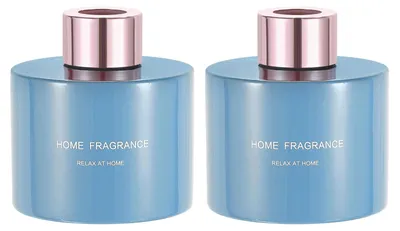 Glas-Diffusorflasche 140 ml, nachfüllbar, 2 Stück, Blau/Gold