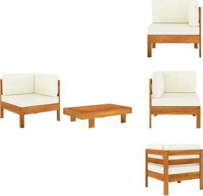 Produktbild von vidaXL 2-tlg. Garten-Lounge-Set mit Cremeweißen Kissen Akazienholz -  Gartensofaelemente