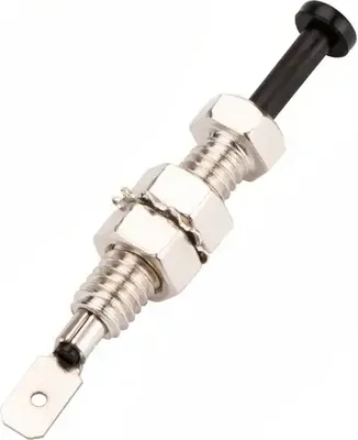 Produktbild von 20A 12VDC 8MM ON (OFF) momentan Taster, KFZ, Kofferraum, Motorhaube, Alarm, Sicherheitshaube, Türschalter, mit schwarzem Stift und Metallkörper, PIN-7
