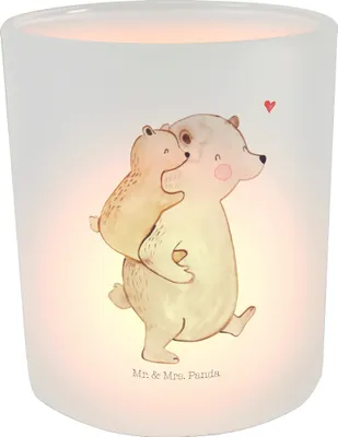 Produktbild von Mr. & Mrs. Panda Glas Windlicht Papa Bär - Transparent - Geschenk, Kerzenhalter, Vatertag, Teelichthalter, Muttertag, Geburtstag, aus
