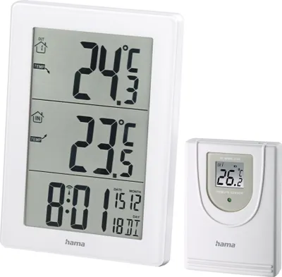 Produktbild von Hama EWS-3000, Weiß, Innen-Thermometer, Außen-Thermometer, Akku