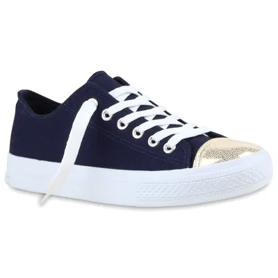 Produktbild von Mytrendshoe Modische Damen Sneakers Low Metallic Canvas Schuhe Freizeit 811111, Farbe: Dunkelblau, Größe: 39