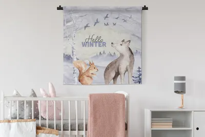 Produktbild von MuchoWow® Wandteppich Wandbehang Tiere - Schnee - Winter 90x90 cm Tapisserie Dekoration Wandtuch - Wandaufhänger