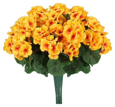 Produktbild von 1/6/12 künstliche Geranienblüten mit grünen Blättern, realistische, UV-beständige Kunstseidenblumen, geeignet für drinnen und draußen, Garten, Terrasse und Balkon