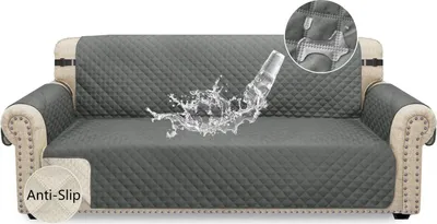 Produktbild von Wasserdichter Sofabezug 3 Sitzer Rutschfester Couchbezug mit Gummibändern Waschbar Sofaschoner für Kinder, Haustiere, Hunde, Katzen (3-Sitzer, Grau)