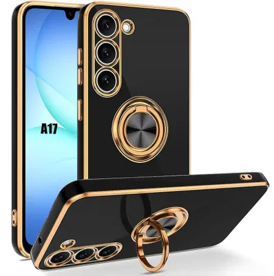 Image de Coque pour Samsung Galaxy A17 4G/5G, Protection Silicone Antichoc avec Anneau Rotatif Noir