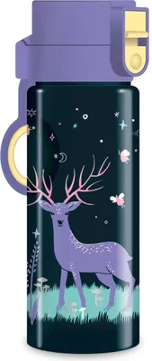 Produktbild von ARS UNA Trinkflasche Midnight Wish - Hirsch im Wald, schwarz-violett-gelb, für Mädchen, 475 ml