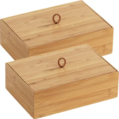 Produktbild von WENKO 2er Set Bambus Organizer TERRA Box Aufbewahrung mit Deckel Bad Küchen WC