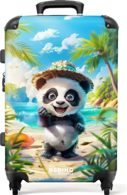 Obrázek produktu pro NoBoringSuitcases.com Dětský kufr střední 67x43x25 cm, 72L, Veselé potisky pro děti: Modrá - Panda na pláži, Cestovní kufr na 4 kolečkách
