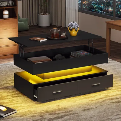Produktbild von STILVORA 100×50×44cm Moderne Couchtisch Kaffeetisch mit Stauraum，Hydraulisch höhenverstellbarer Wohnzimmertisch mit APP-Steuerung LED-Beleuchtung,Schwarz
