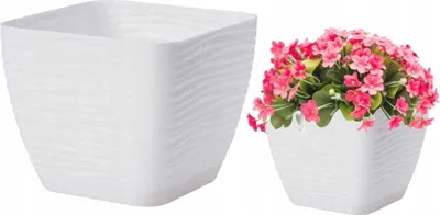 Produktbild von Blumentopf mit Untersetzer weiß 18,7x17,3cm eckig Kunststoff