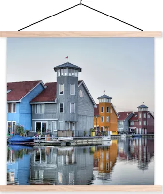 Produktbild von MuchoWow® Textilposter Groningen - Reitdiep - Farben - Haus 60x60 cm mit holzfarbenen Rahmen - Wanddekoration