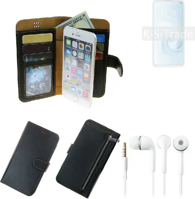 Produktbild von TOP SET Handy Hülle Schutz Hülle kompatibel mit Meizu 17 Pro  schwarz aus Kunstleder + Kopfhörer Smartphone Tasche vollwertige Geldbörse