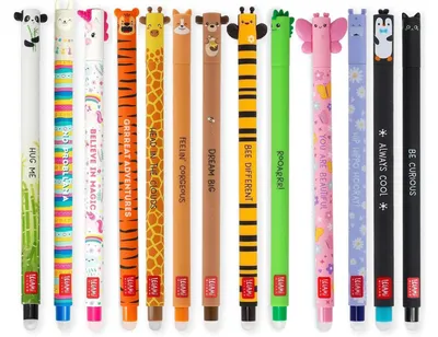 Produktbild von LEGAMI Set mit 13 radierbaren Gelstiften Gelschreiber verschiedene Tintenfarben Panda, Lama, Einhorn, Tiger, Giraffe, Corgi, Teddy, Biene, Dino, Schmetterling, Hippo, Pinguin und Kitty