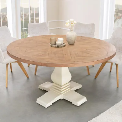 Produktbild von riess-ambiente Runder Esstisch HAMPTONS 140cm hellbraun creme recycelte Pinie Massivholz Esszimmertisch Tisch Konferenztisch