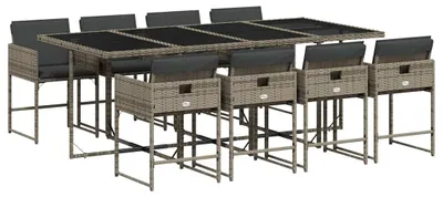 Produktbild von vidaXL 9-tlg. Garten-Essgruppe mit Kissen Grau Poly Rattan