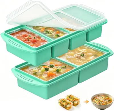 Imagen del producto de Molde de silicona para congelar con tapa, de 250 ml y 500 ml, ideal para sopas y caldos