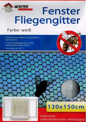 Produktbild von Fliegengitter Mückengitter Insektenschutz Fenster Weiß mit Klettand 130 cm x 150 cm