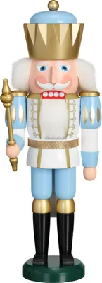 Produktbild von Seiffener Volkskunst - Nussknacker König - Farbe Weiß/Hellblau, Größe ca. 40cm - 11252