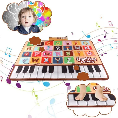 Produktbild von Baby Klaviermatte 100x70cm, 26 Buchstaben & Tierstimmen, 6 Instrumente, faltbar, Batterie – Musikmatte & Lernspielzeug für 1-3 Jahre