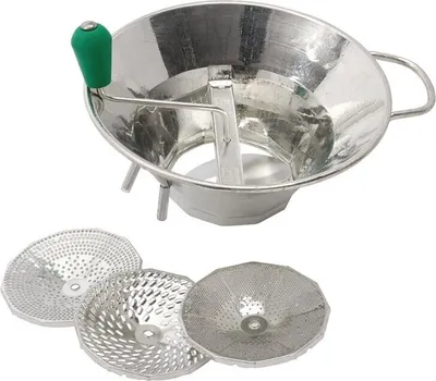 Produktbild von Tellier Passiermühle aus verzinntem Stahl, 31 cm, mit 3 Siebeinsätzen (1,5-4 mm), 1,5 kg/Min
