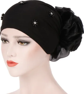 Produktbild von Muslimische Frauen Faux Pearl Flower Hat Hijab Haarausfall Kopftuch Turban Cap Wrap