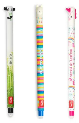 Produktbild von LEGAMI - 3er Set Gel-Radierstifte, Adorable, Stifte mit radierbarer Tinte, Einhorn, Panda und Lama Radierbar ohne Blatt zu verbrauchen, 0,7 mm Spitze