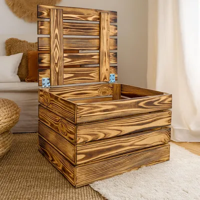Produktbild von 1x neue Holztruhe | geflammt für schöne Holzmaserung | 48x36x28cm | Couchtisch, Geschenkkiste