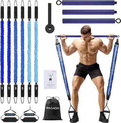 Productafbeelding van Famanu Pilates-stang met 6 weerstandsbanden, 150 lbs - Trainingsapparaat voor thuisgebruik